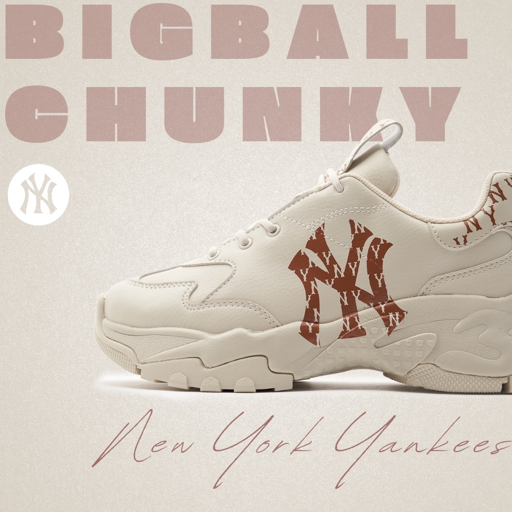 Giày MLB Korea BigBall Chunky Monogram New York Yankees Brown