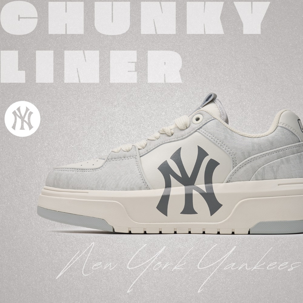 Giày MLB Korea Chunky Liner Denim Classic Mono New York Yankees Grey