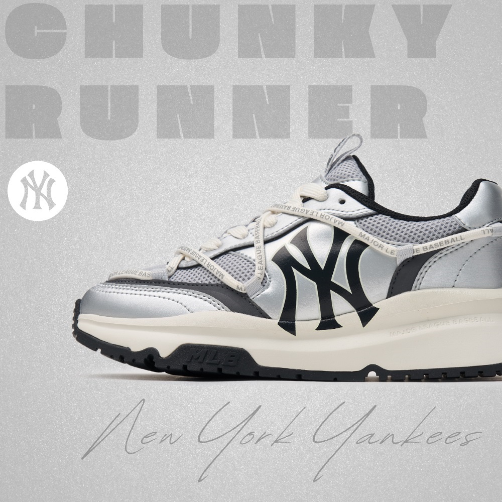 Giày MLB Korea Chunky Runner Race New York Yankees Silver