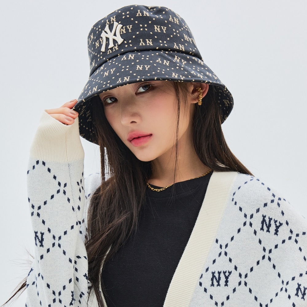 Nón MLB Korea Diamond Monogram Bucket Hat New York Yankees Black