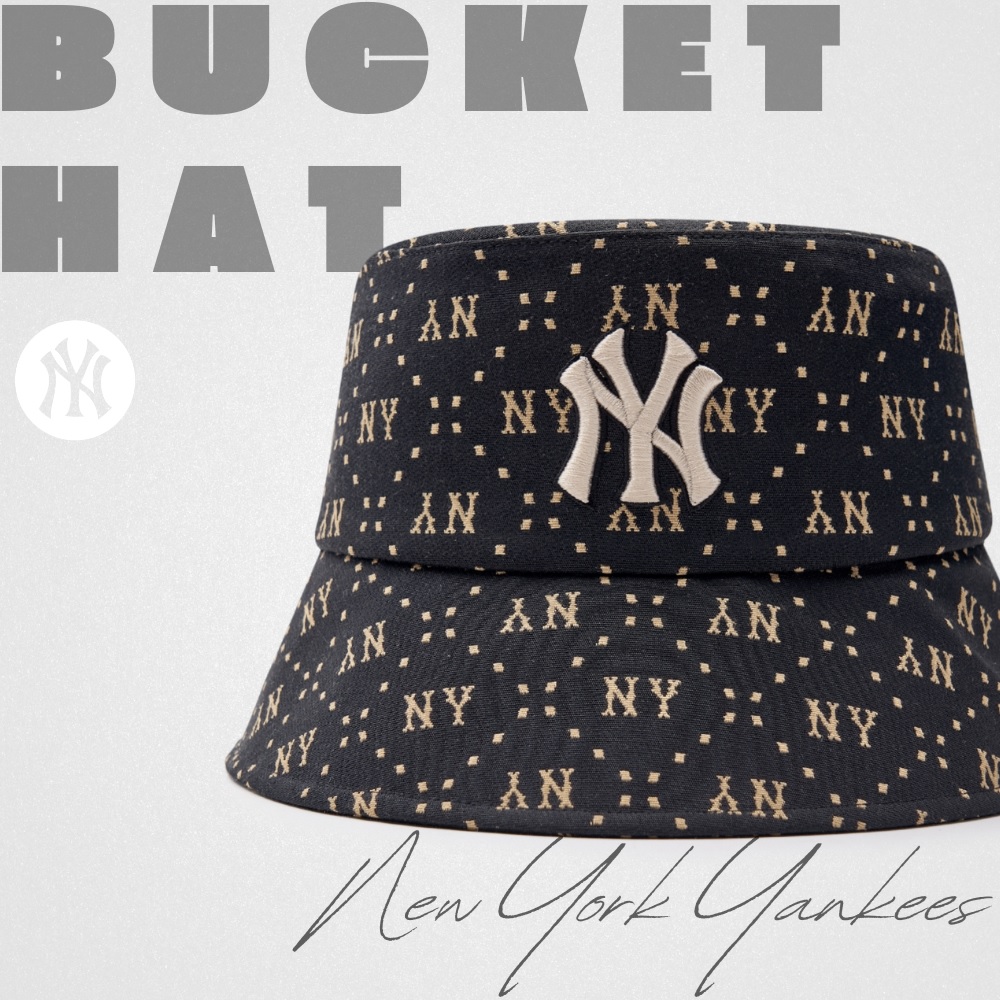 Nón MLB Korea Diamond Monogram Bucket Hat New York Yankees Black