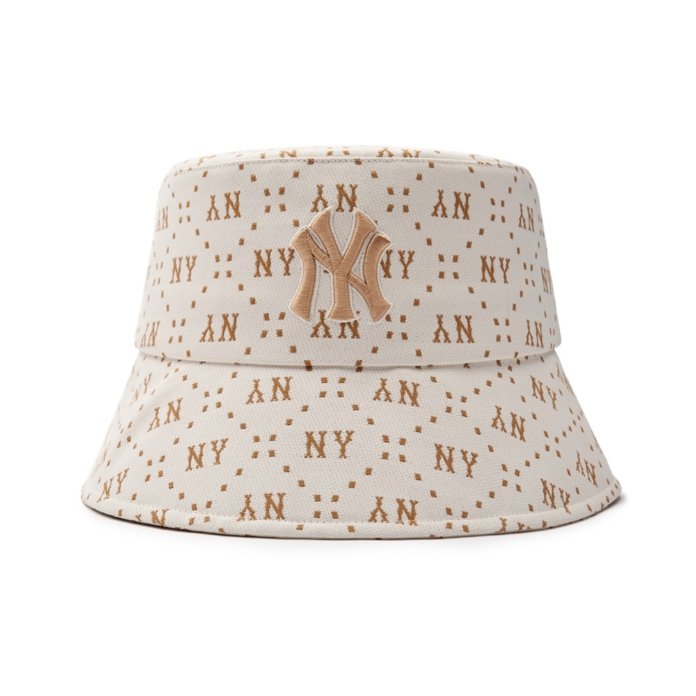 Nón MLB Korea Diamond Monogram Bucket Hat New York Yankees D.Cream