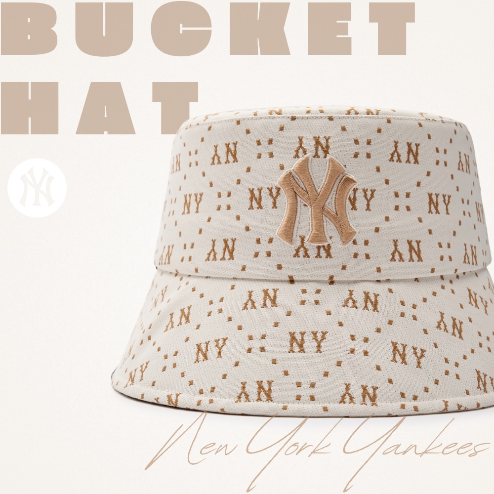 Nón MLB Korea Diamond Monogram Bucket Hat New York Yankees D.Cream