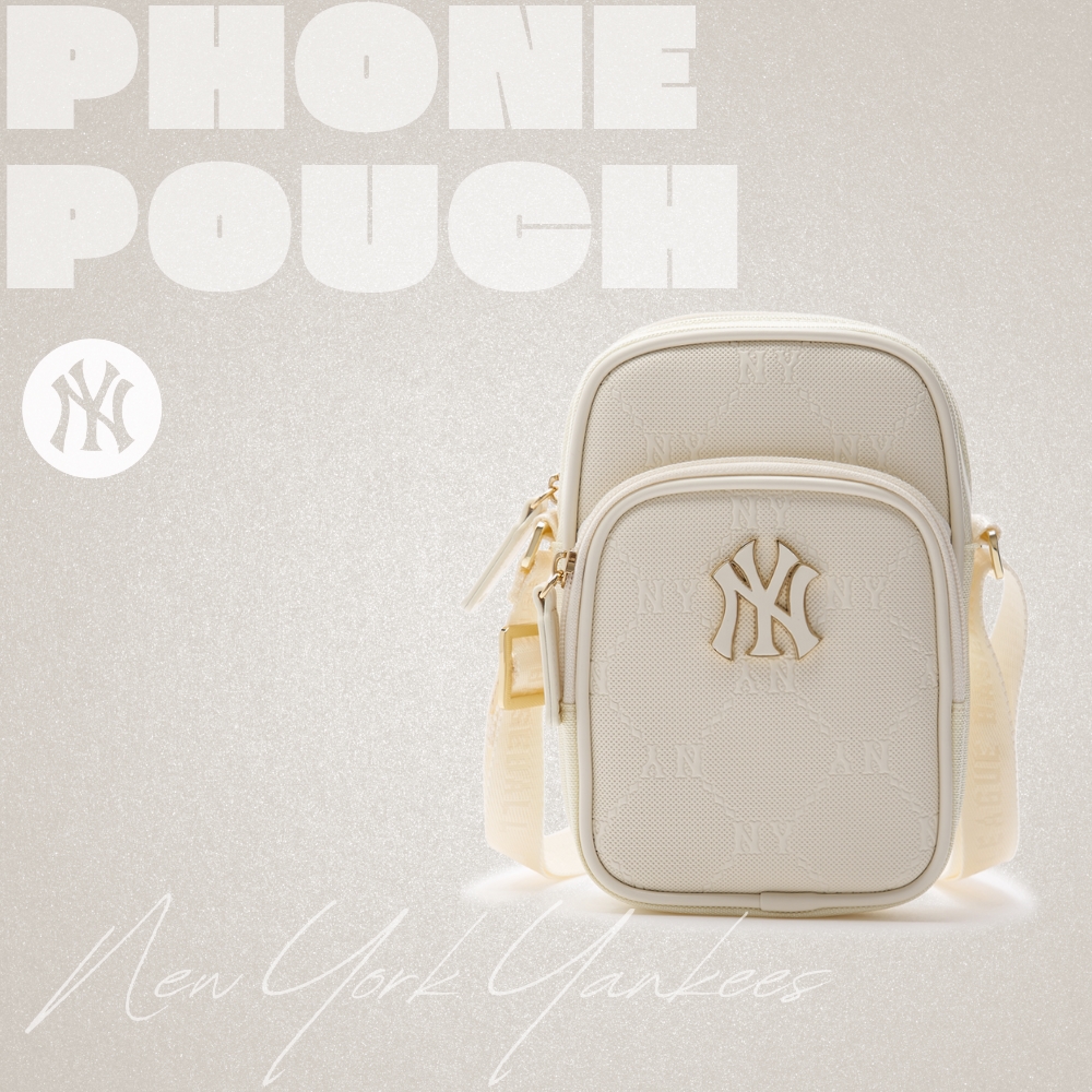 Túi MLB Korea Diamond Monogram PU Emboss Phone Pouch New York Yankees Cream