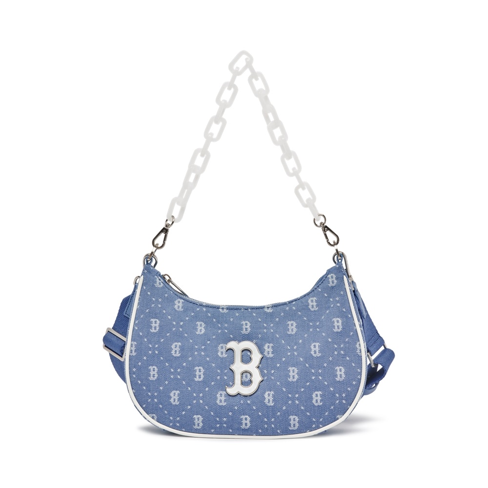 Túi MLB Korea Diamond Monogram Denim Jacquard Hobo Bag Boston Red Sox L.Sky Blue