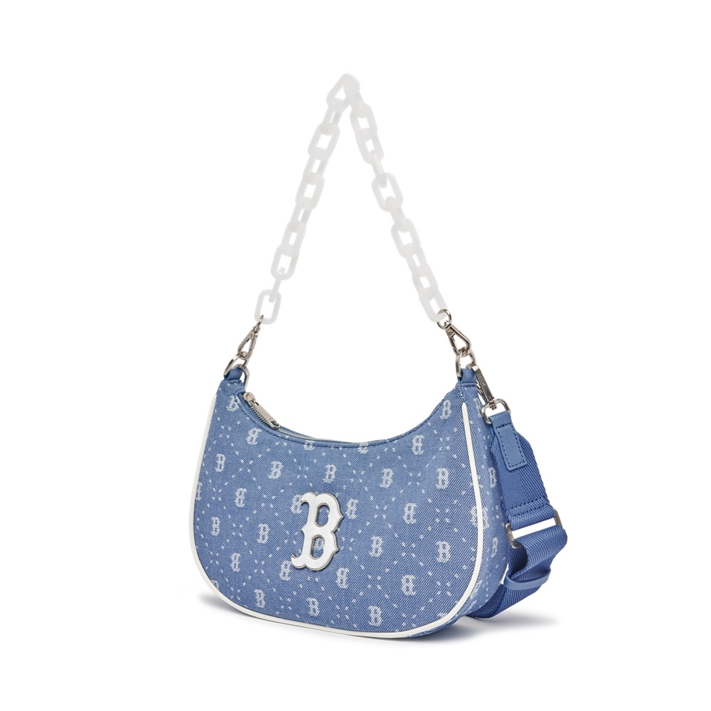 Túi MLB Korea Diamond Monogram Denim Jacquard Hobo Bag Boston Red Sox L.Sky Blue