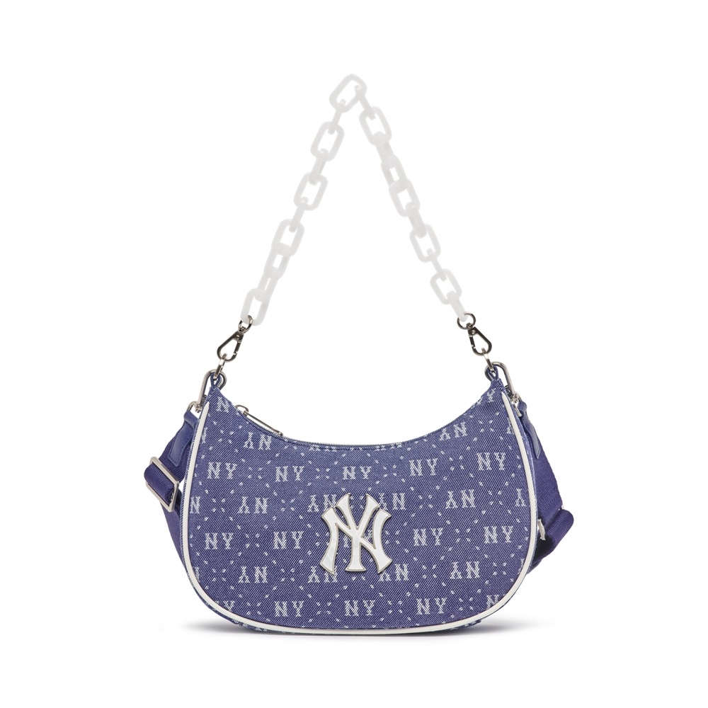 Túi MLB Korea Diamond Monogram Denim Jacquard Hobo Bag New York Yankees D.Navy