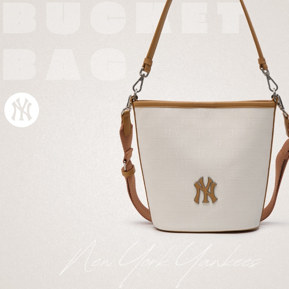 Túi MLB Korea Monogram Jacquard Bucket Bag New York Yankees Cream