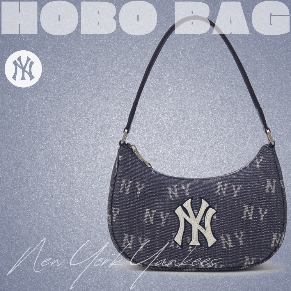 Túi MLB Korea Monogram Denim Hobo Bag New York Yankees Indigo