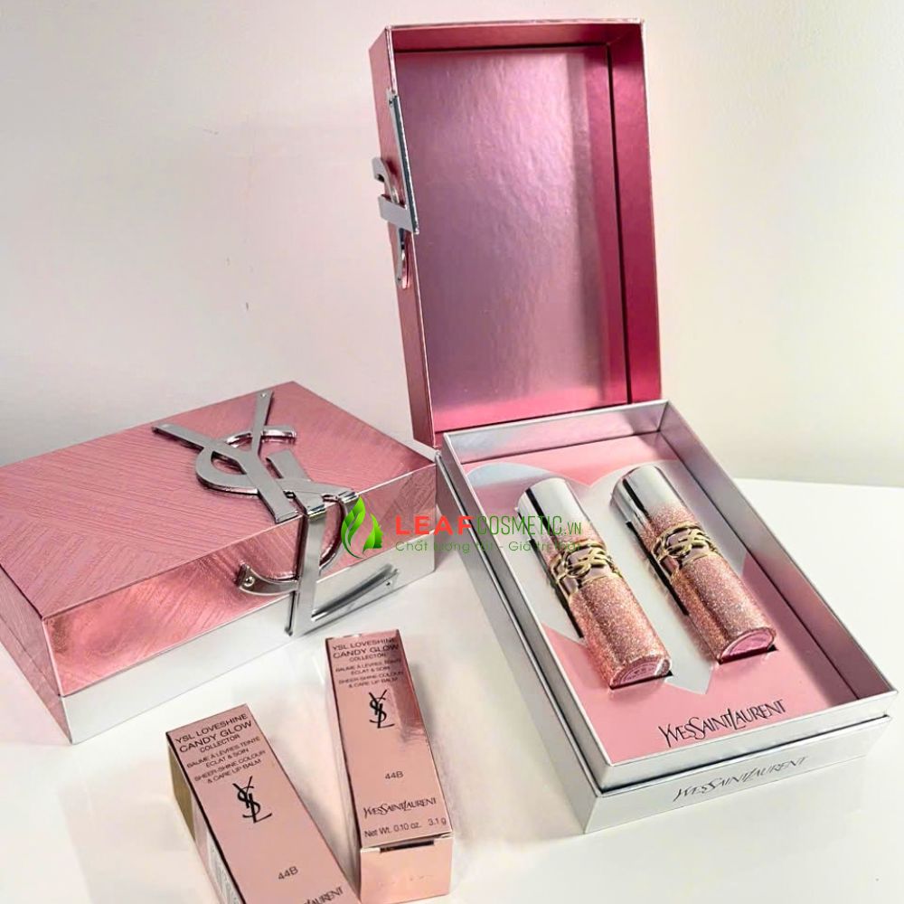 Set quà 2 son YSL Candy Glow 44B Bling màu hồng nude đất
