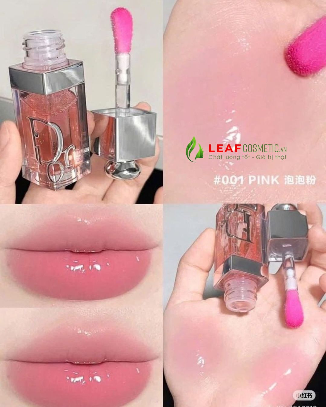 Swatch màu son Dior Glow Oil 001 hồng nhạt bóng mịn căng mướt