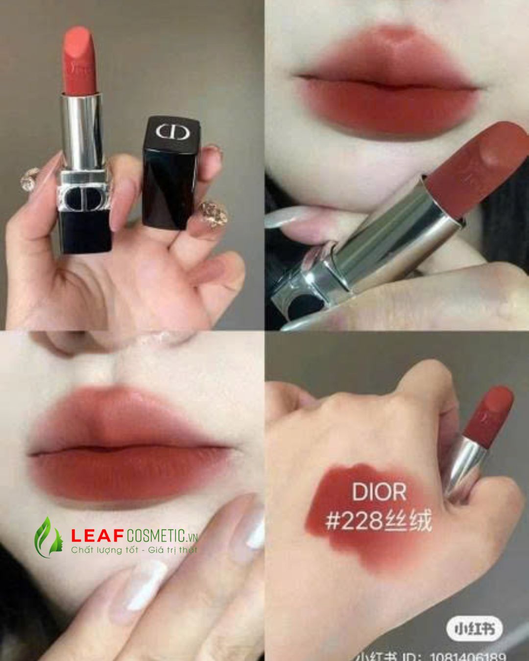Màu son Dior Velvet 228 đỏ cam đất qua ảnh swatch