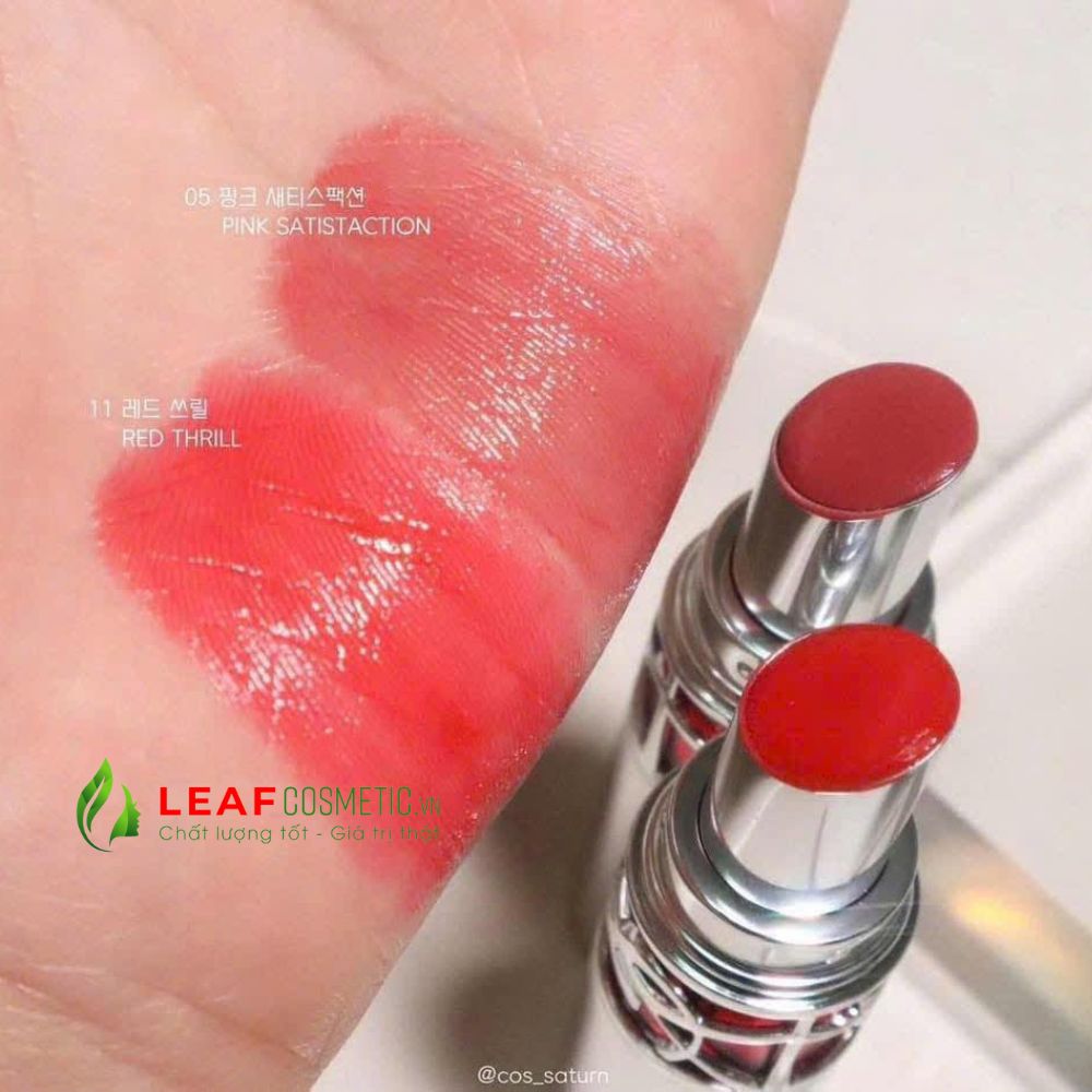Swatch Son Dưỡng YSL Candy Glaze 11 Red Thrill đỏ san hô