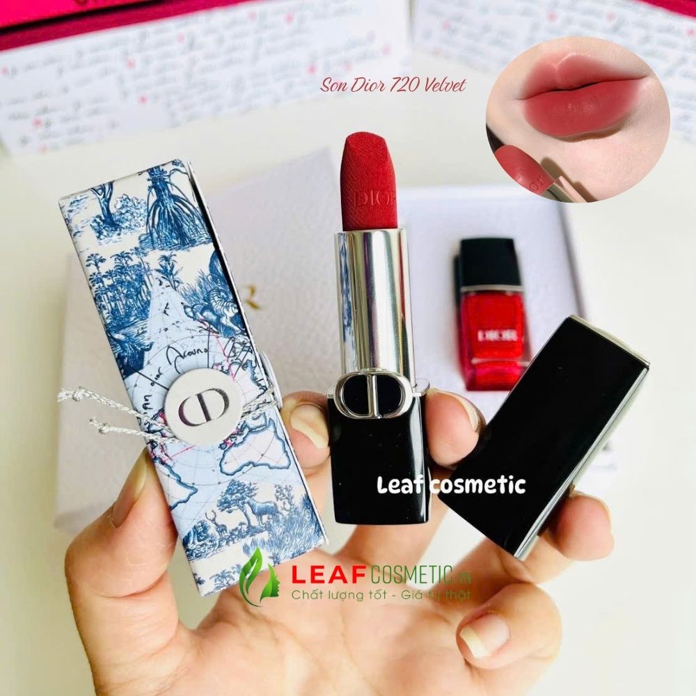 Set son Dior Rouge Lipstick 999 và sơn móng tay Vernis kèm case xanh