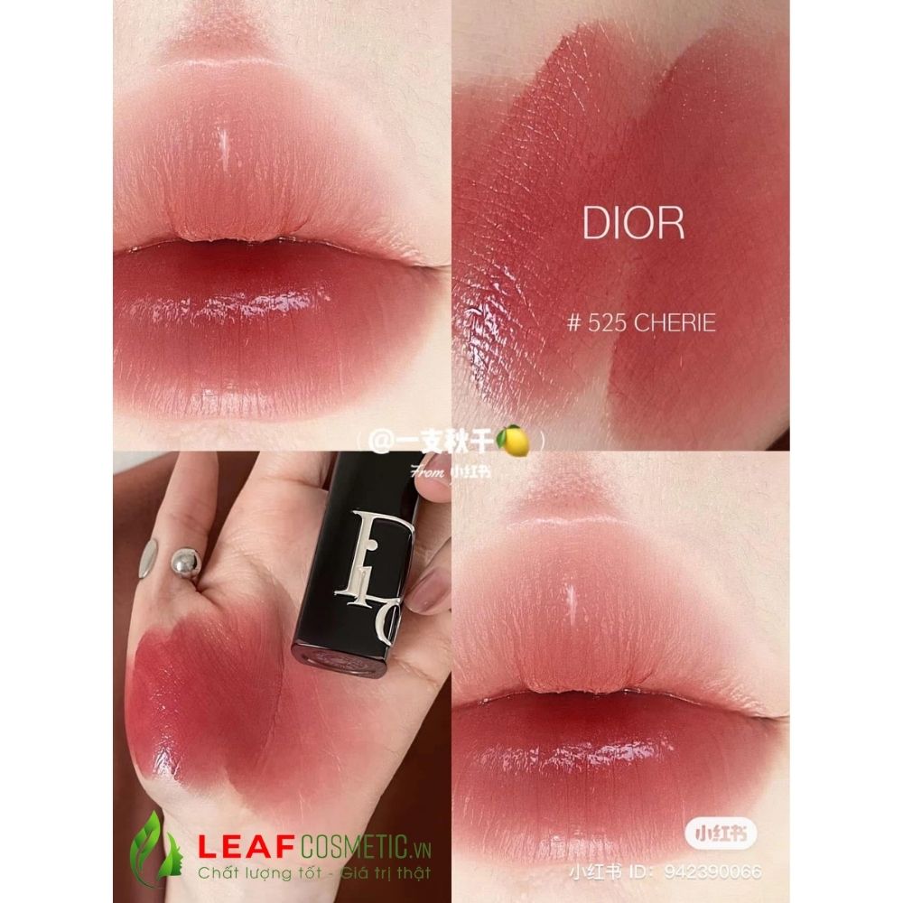 Bảng màu Son Dior Addict Hydrating Shine 525 Cherie Hồng Đào