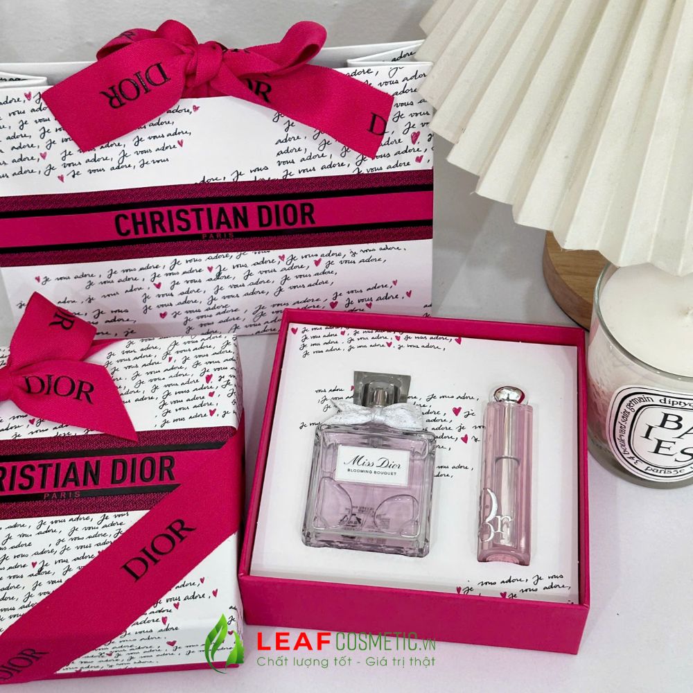 Set nước hoa - son dưỡng 8/3 Miss Dior Blooming Bouquet và Dior Addict Lip Glow 01 Pink