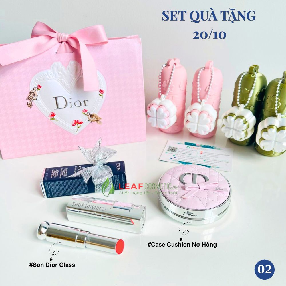 Set quà tặng 20/10 Dior gồm vỏ cushion nơ hồng và son Dior Addict Glass