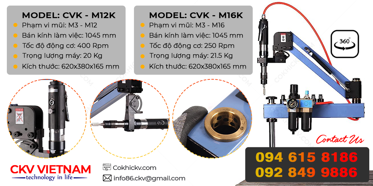 Máy taro tay cần cổ xoay khí nén CKV-M12K 2