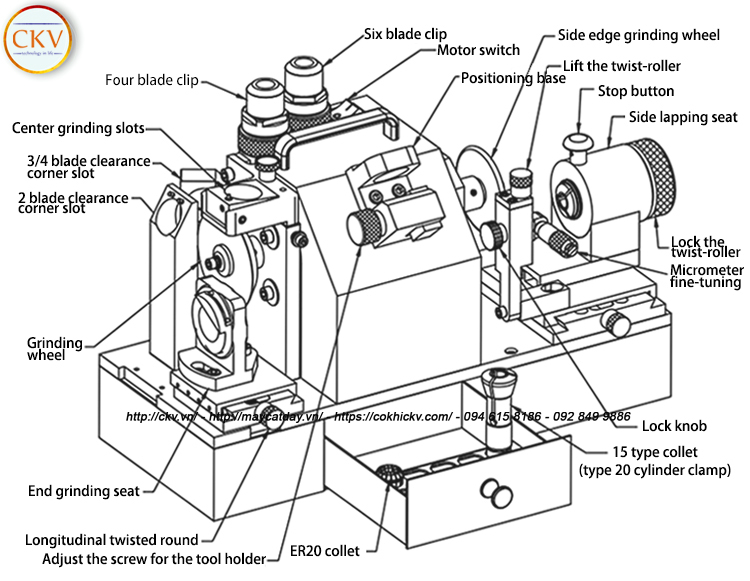 Cấu tạo máy chi tiết máy mài dao phay ngón MR-X6