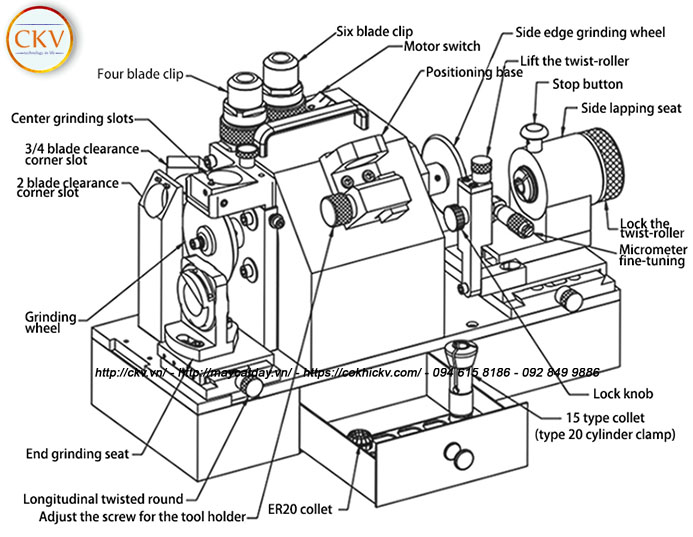 Cấu tạo máy chi tiết máy mài dao phay ngón MR-X6A