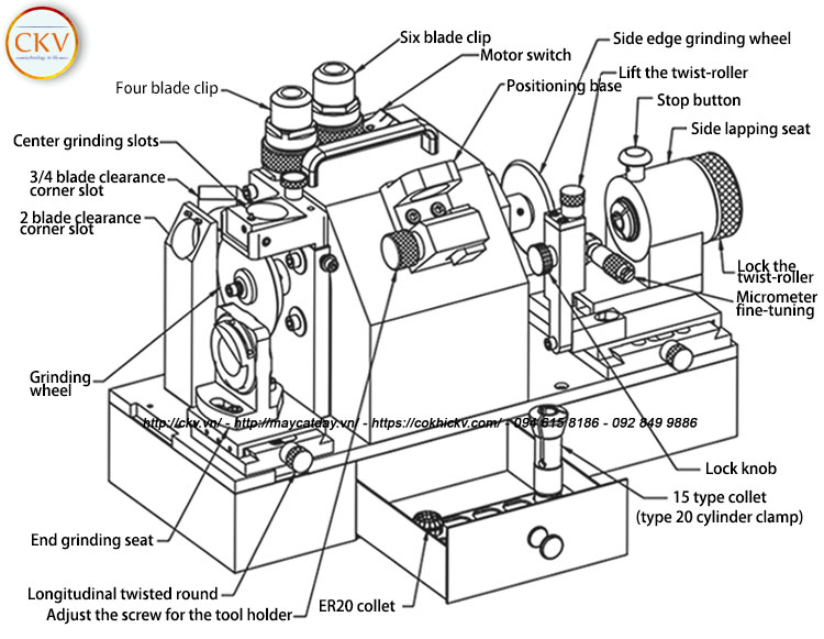 Cấu tạo máy mài thân me dao phay ngón MR-X7