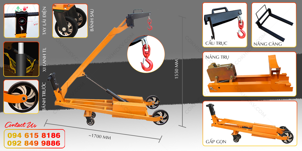 Xe nâng điện phụ trợ CKV-03TL2 sử dụng móc cẩu