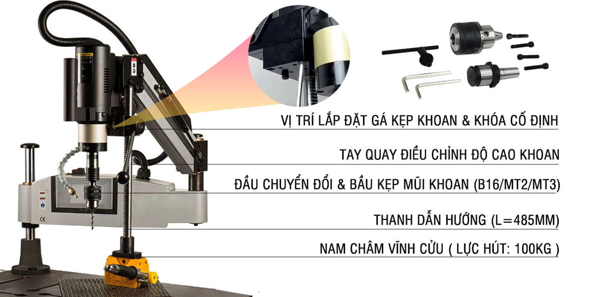 Bộ gá khoan CKV-16/CKV-24 khi lắp đặt trên máy taro điện