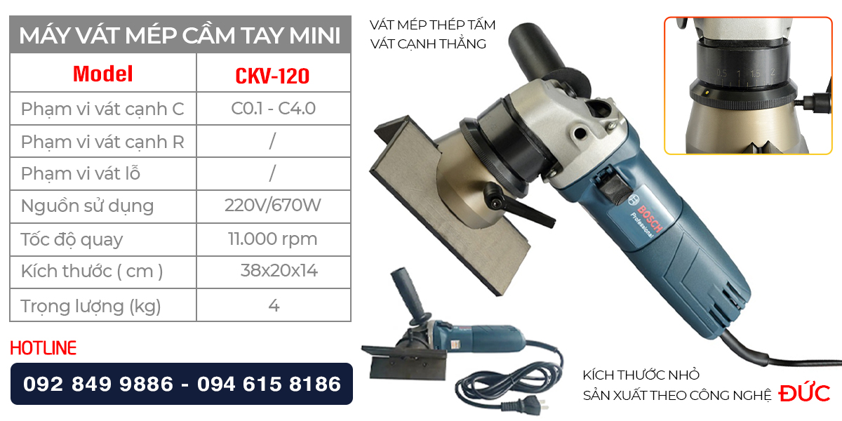 Ngoại quan và thông số kỹ thuật của máy vát mép CKV-120