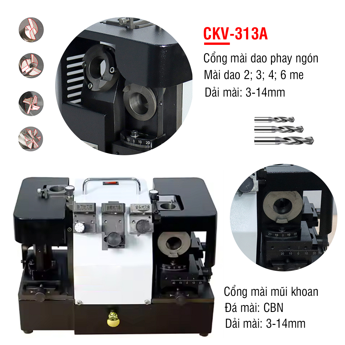 Vị trí cổng mài trên mài CKV-313A