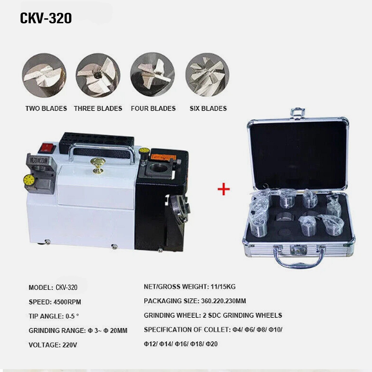 Máy mài dao phay ngón CKV-320 thông số & phụ kiện