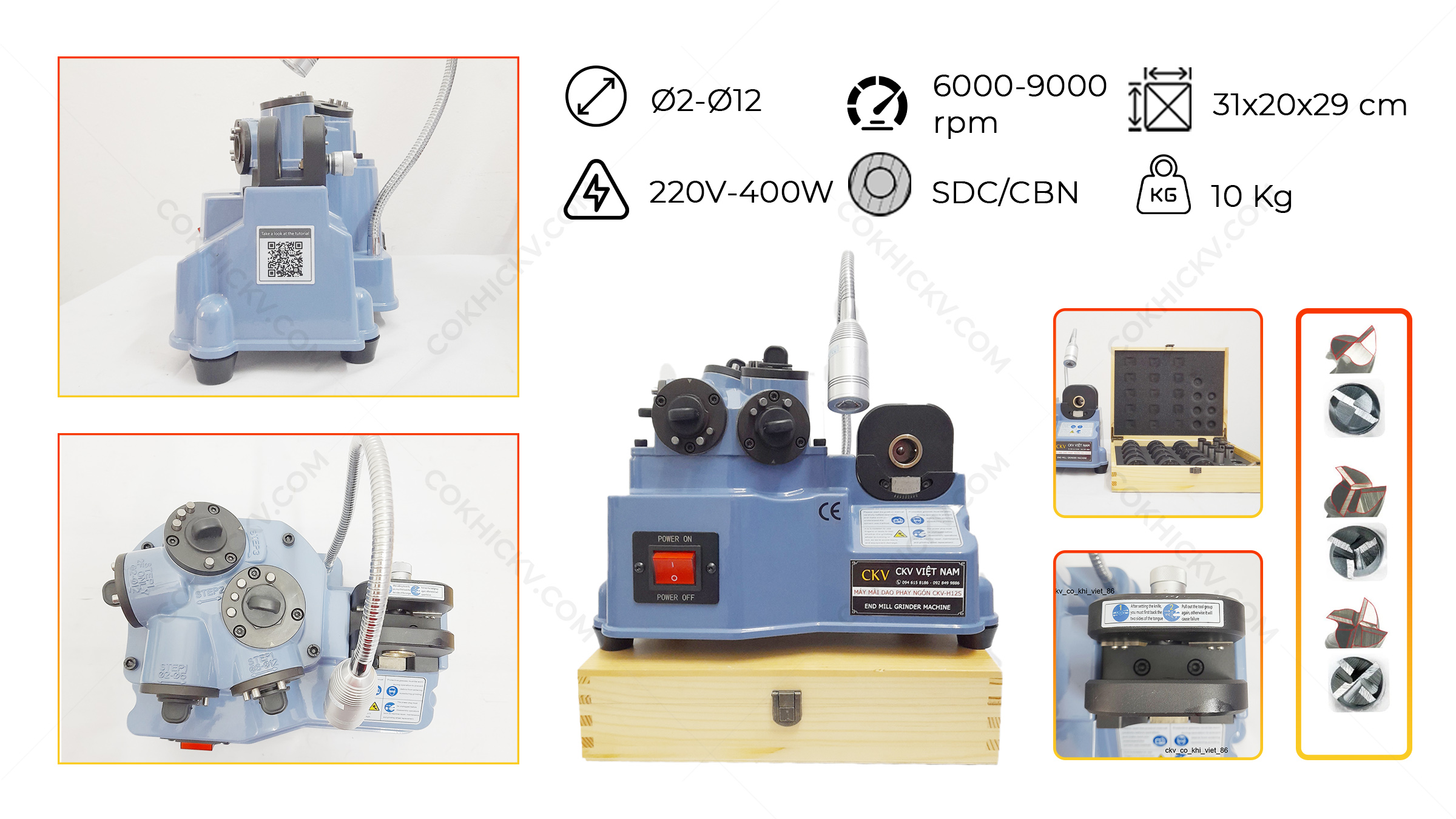 Ngoại quan & thông số kỹ thuật của máy mài dao phay ngón CKV - H12S