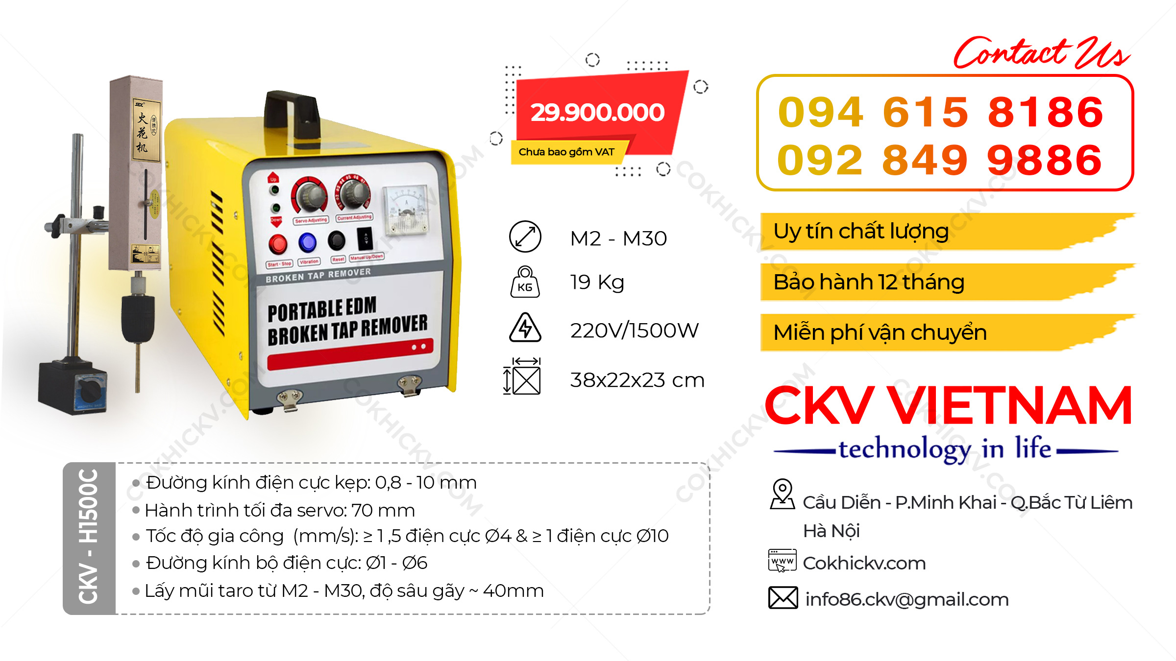 Máy xung phá mũi taro M2 - M30 CKV-H1500C