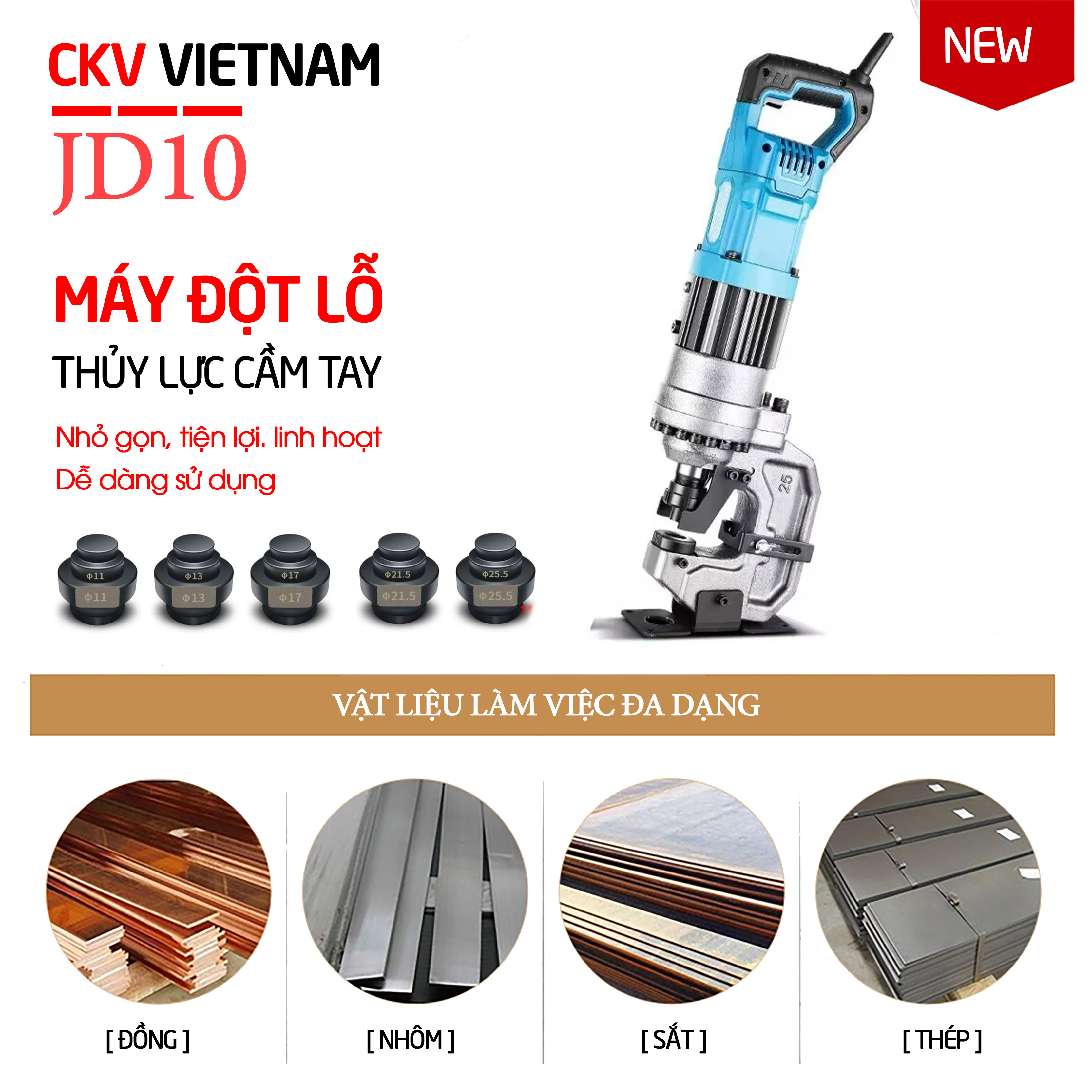 Máy đột lỗ thủy lực JD10 làm việc với nhiều loại vật liệu