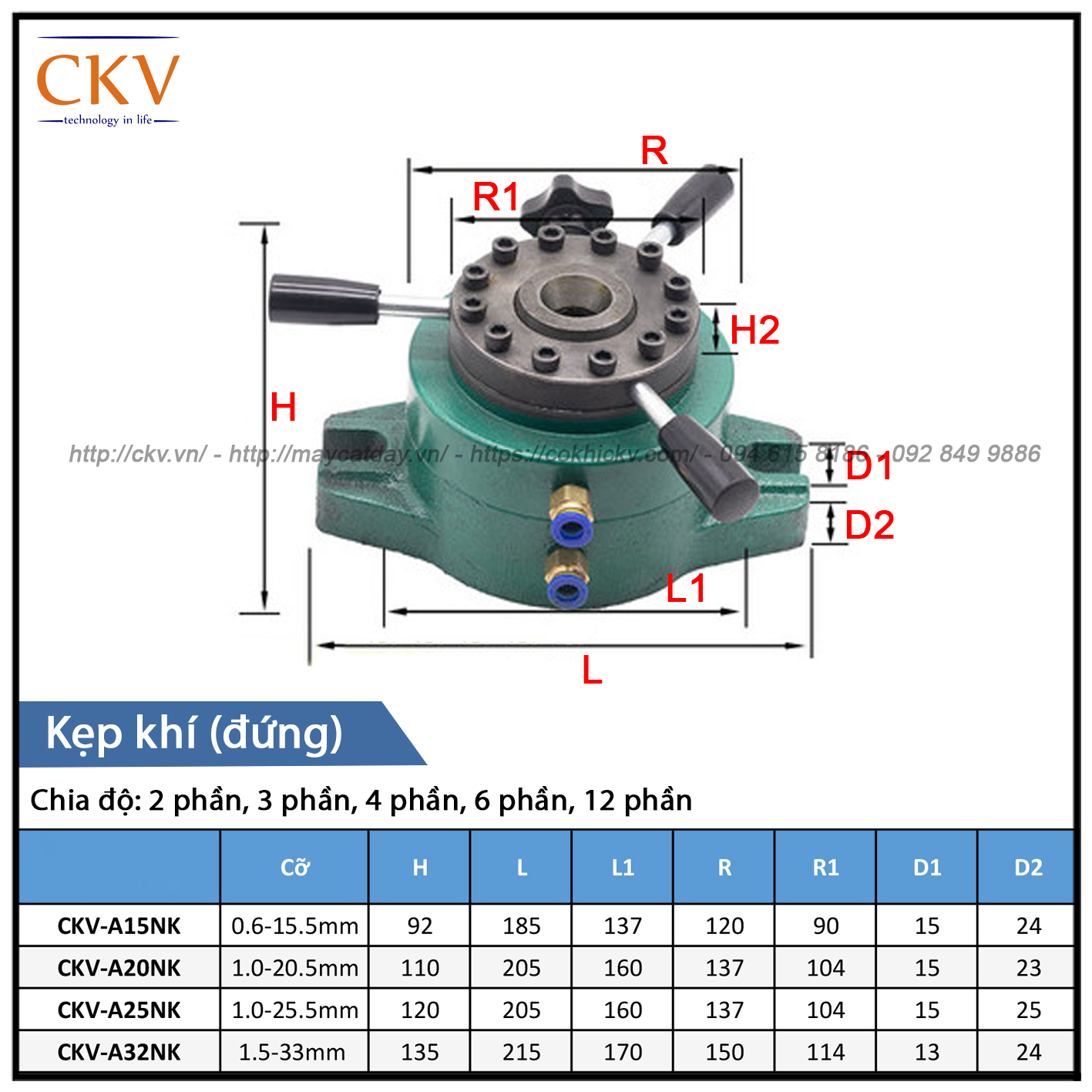 Gá kẹp khí - đứng - chia độ