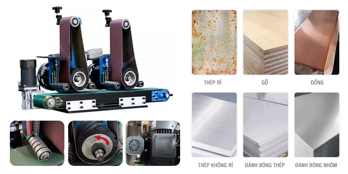 Máy chà nhám & đánh bóng đai kép & một số vật liệu làm việc