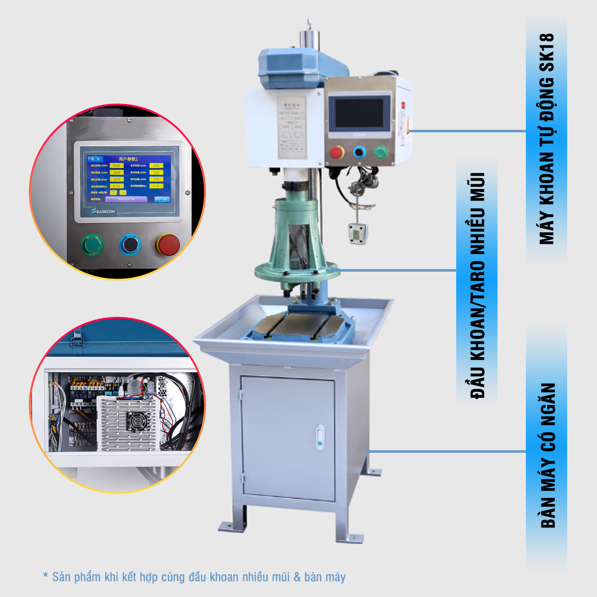 Máy khoan & taro tự động nhiều đầu SK18TD/SK23TD/SK30TD & bàn máy