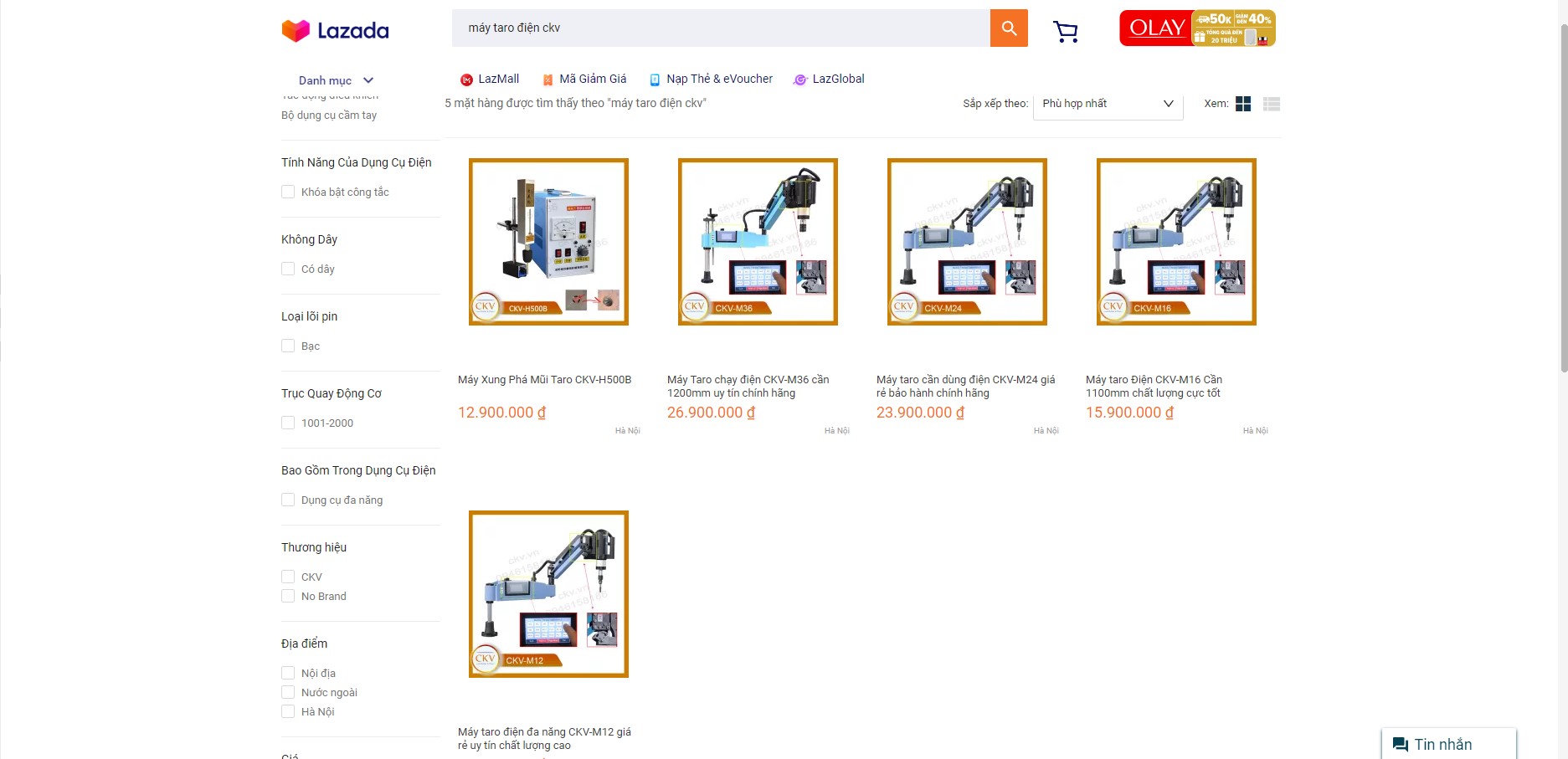 Tìm kiếm máy taro chạy bằng điện tại Lazada uy tín