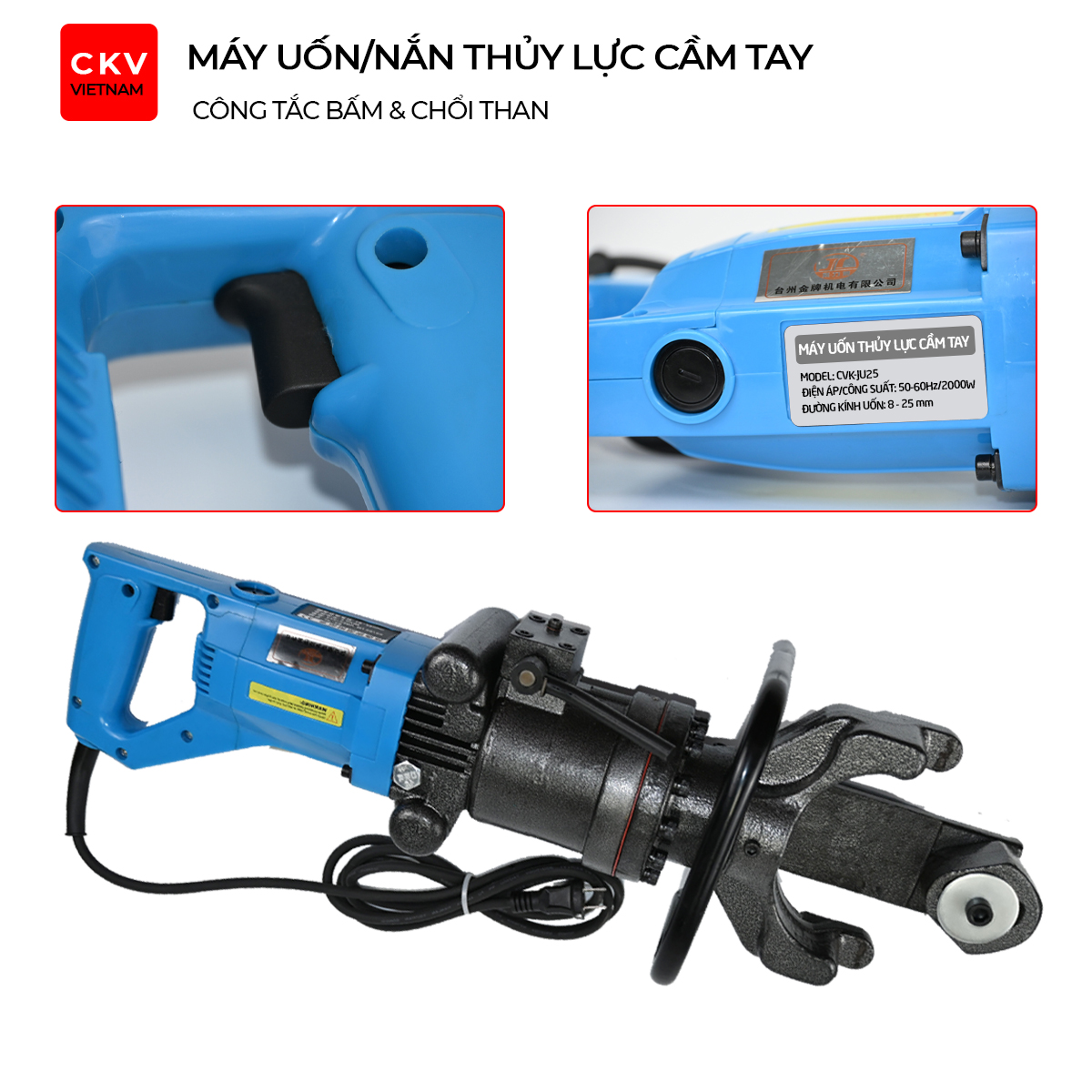 Tay nắm và chổi than Máy uốn thép thủy lực cầm tay D8-D25
