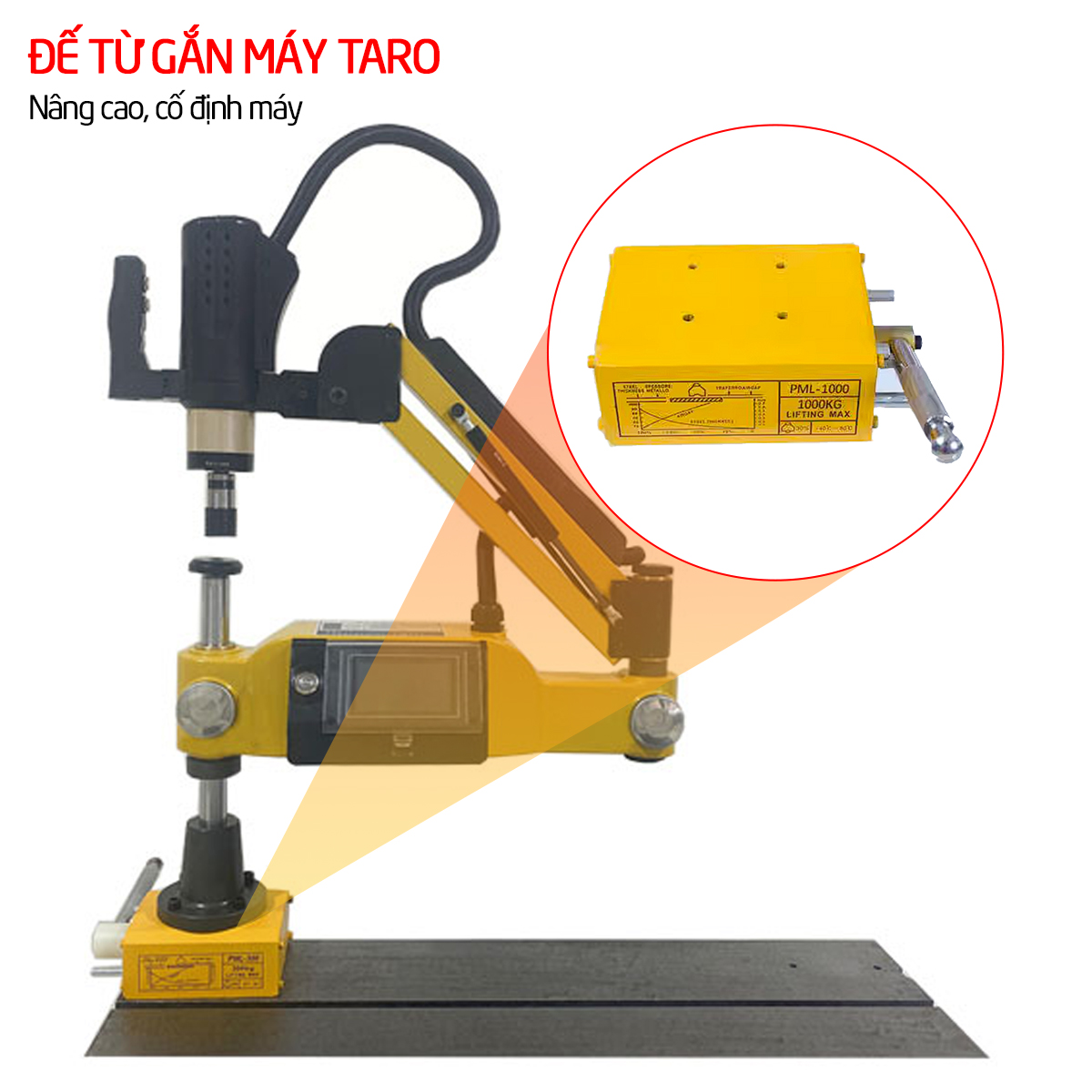 Đế từ gắn máy taro PML-1000 chất lượng cao, lực hút lớn