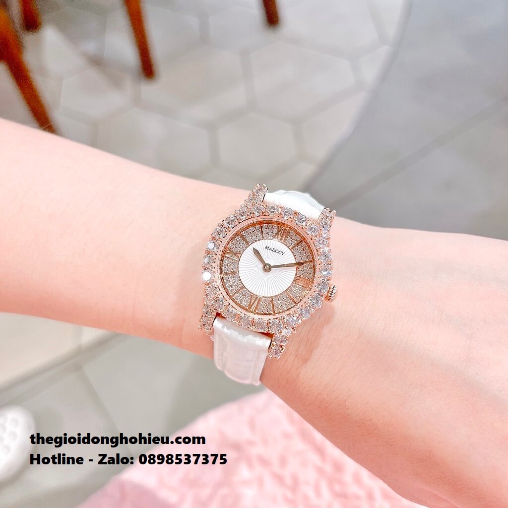 Đồng Hồ Nữ Madocy M81699 Dây Da Trắng Rose Gold 31mm