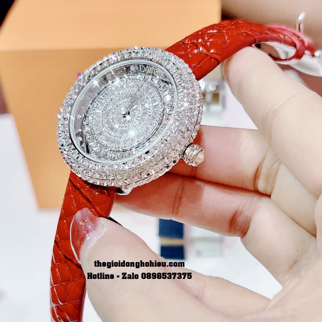 Đồng Hồ Nữ Davena 32091 Chính Hãng Dây Da Trám Đỏ Vỏ Silver 39mm