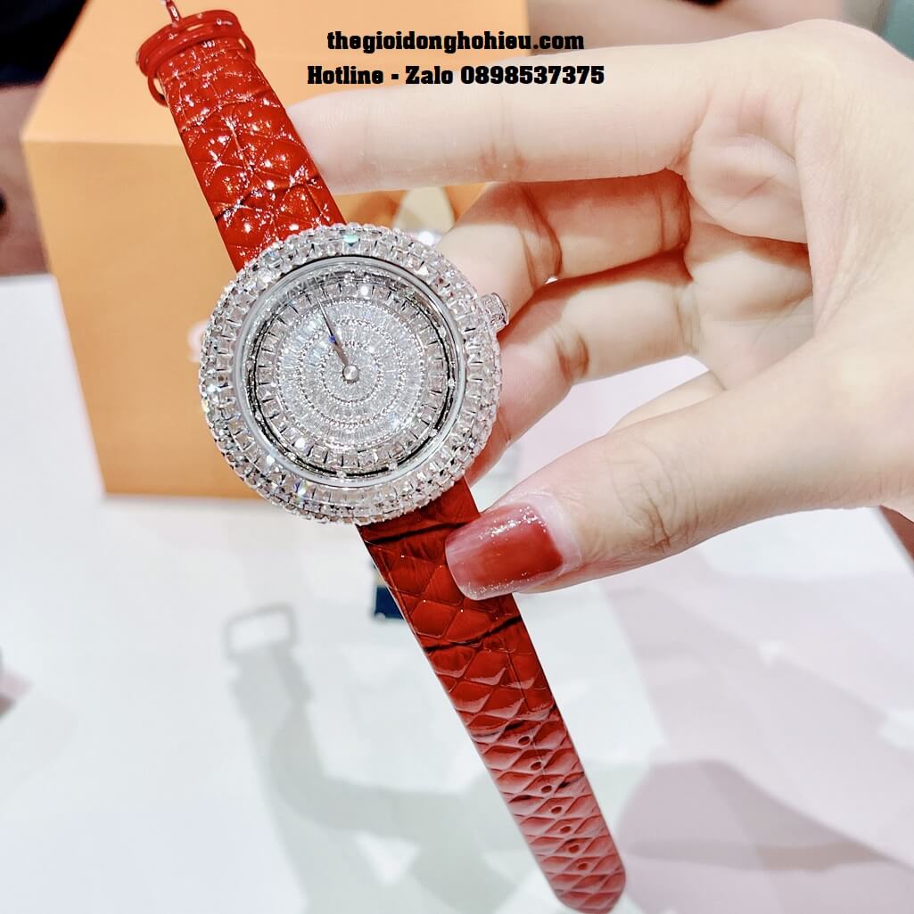 Đồng Hồ Nữ Davena 32091 Chính Hãng Dây Da Trám Đỏ Vỏ Silver 39mm