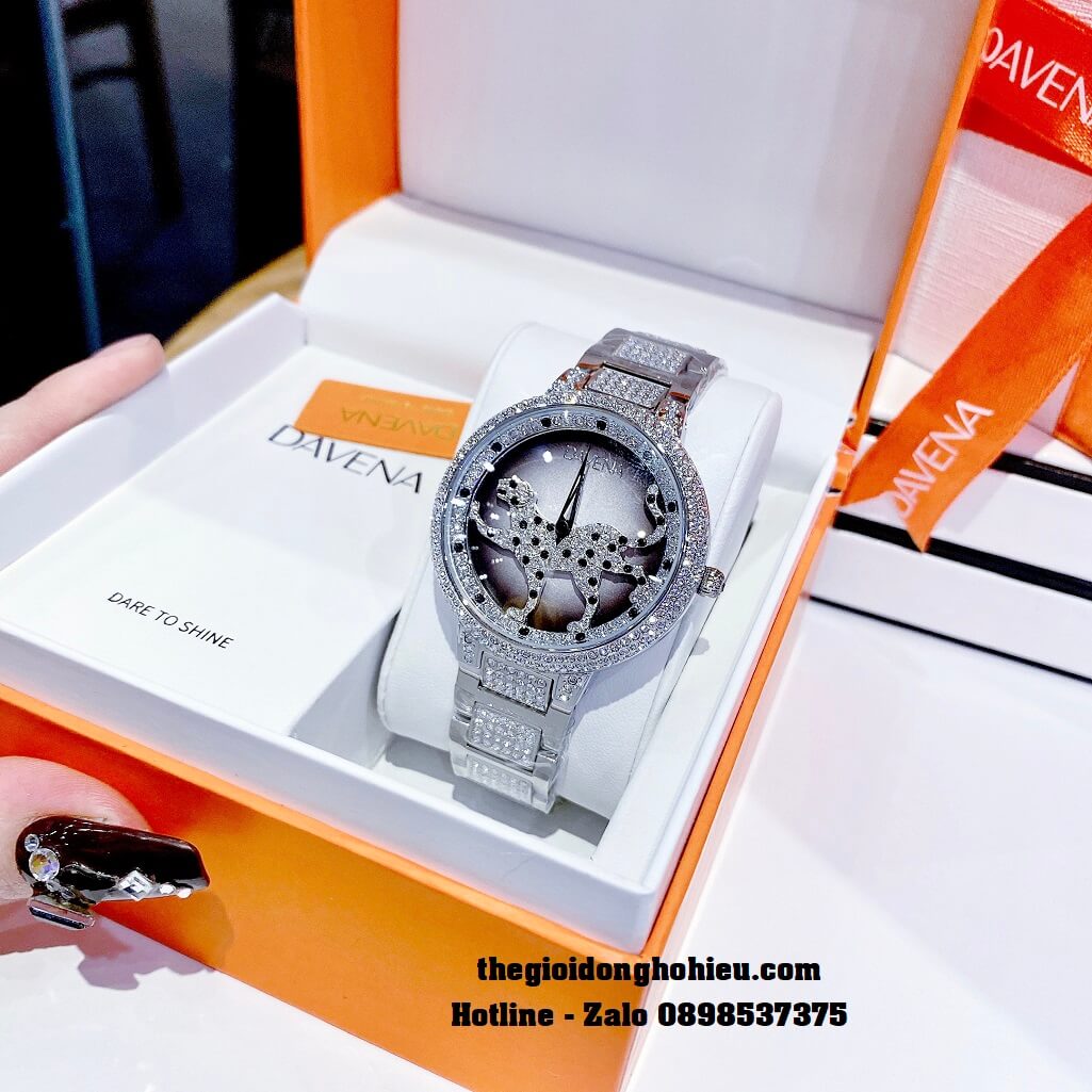 Đồng Hồ Nữ Davena 60089 Chính Hãng Mặt Báo Xoay Vỏ Silver 39mm