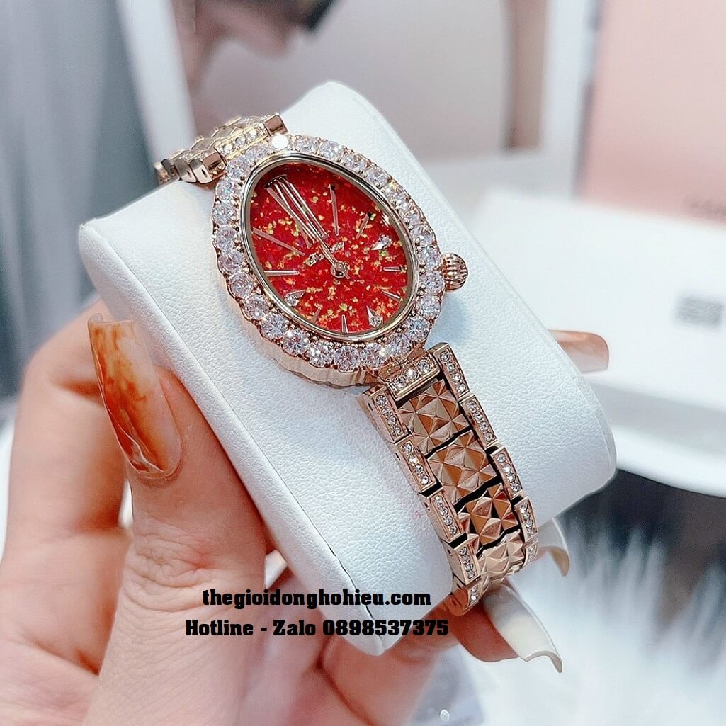 Đồng Hồ Nữ Davena 61695 Chính Hãng Oval Rose Mặt Đỏ 32mm