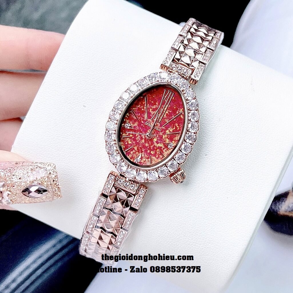 Đồng Hồ Nữ Davena 61695 Chính Hãng Oval Rose Mặt Đỏ 32mm