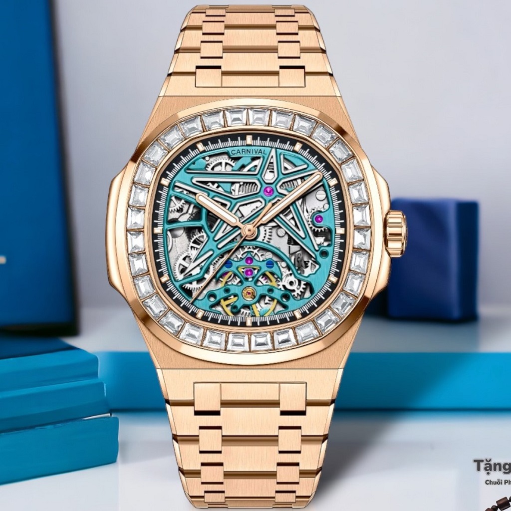 Đồng Hồ Nam Carnival 8118G2 Rose Gold 40mm Đính Đá Mặt Xanh