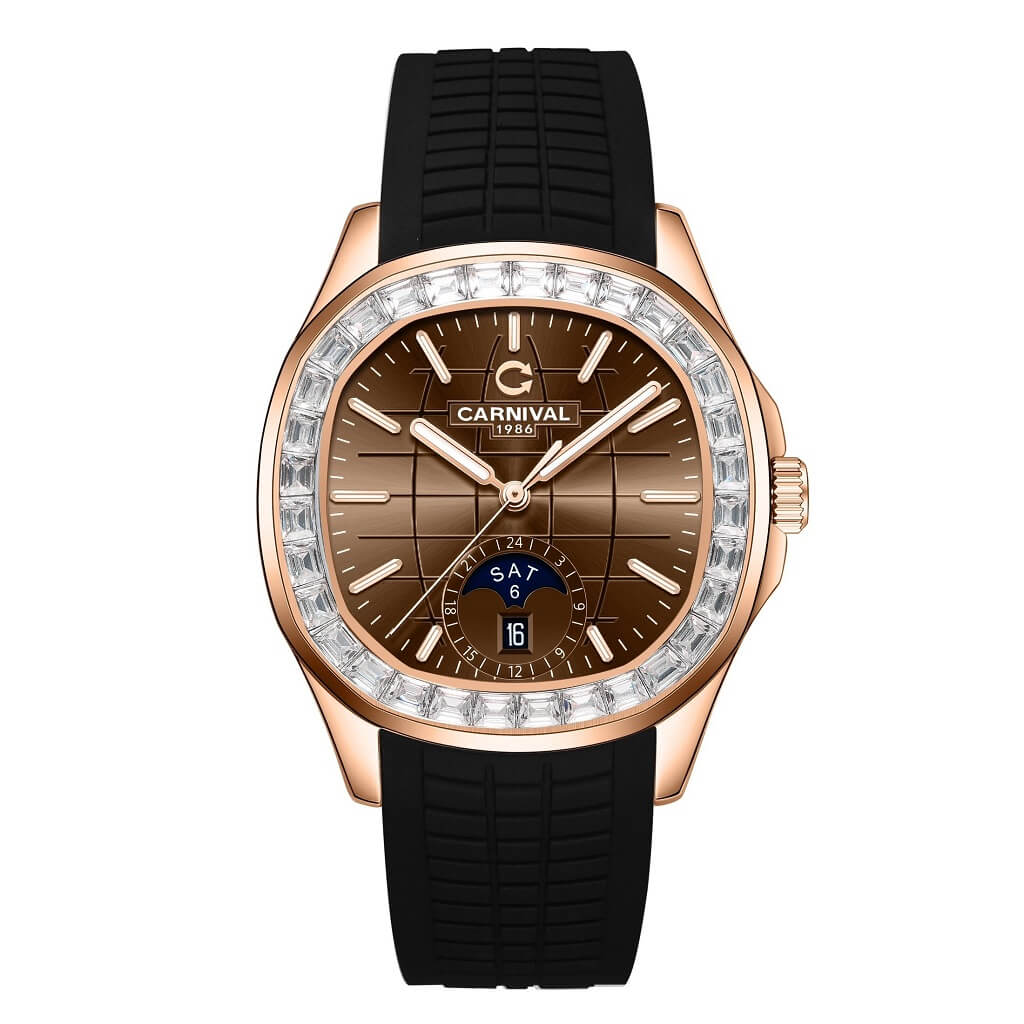 Đồng Hồ Nam Carnival Aquanus 8113G2 Dây Silicone Đen Brown Rose Gold 40mm