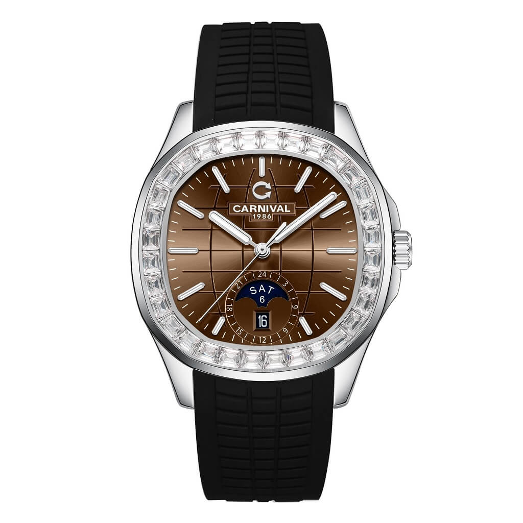 Đồng Hồ Nam Carnival Aquanus 8113G2 Dây Silicone Đen Brown Silver 40mm