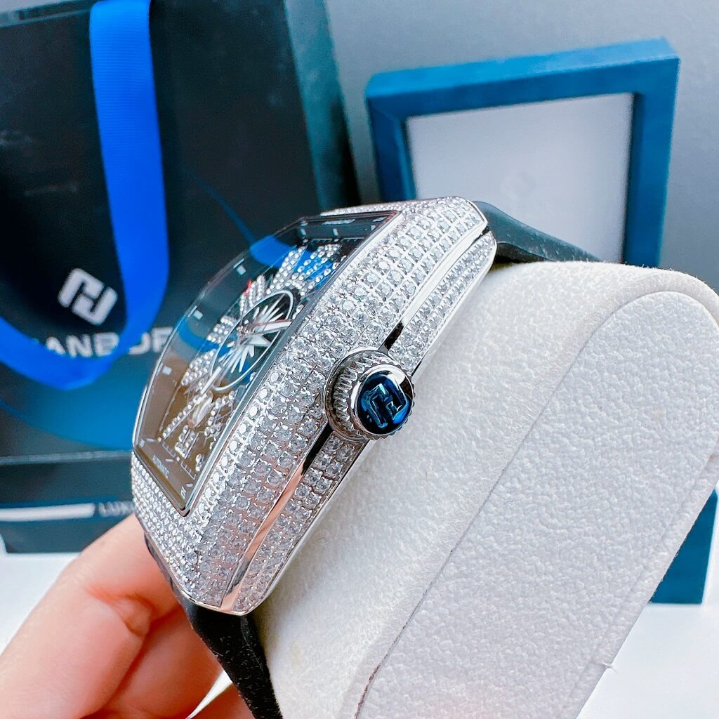 Đồng Hồ Nam Hanboro Tự Động Dây Cao Su Black Silver 44mm