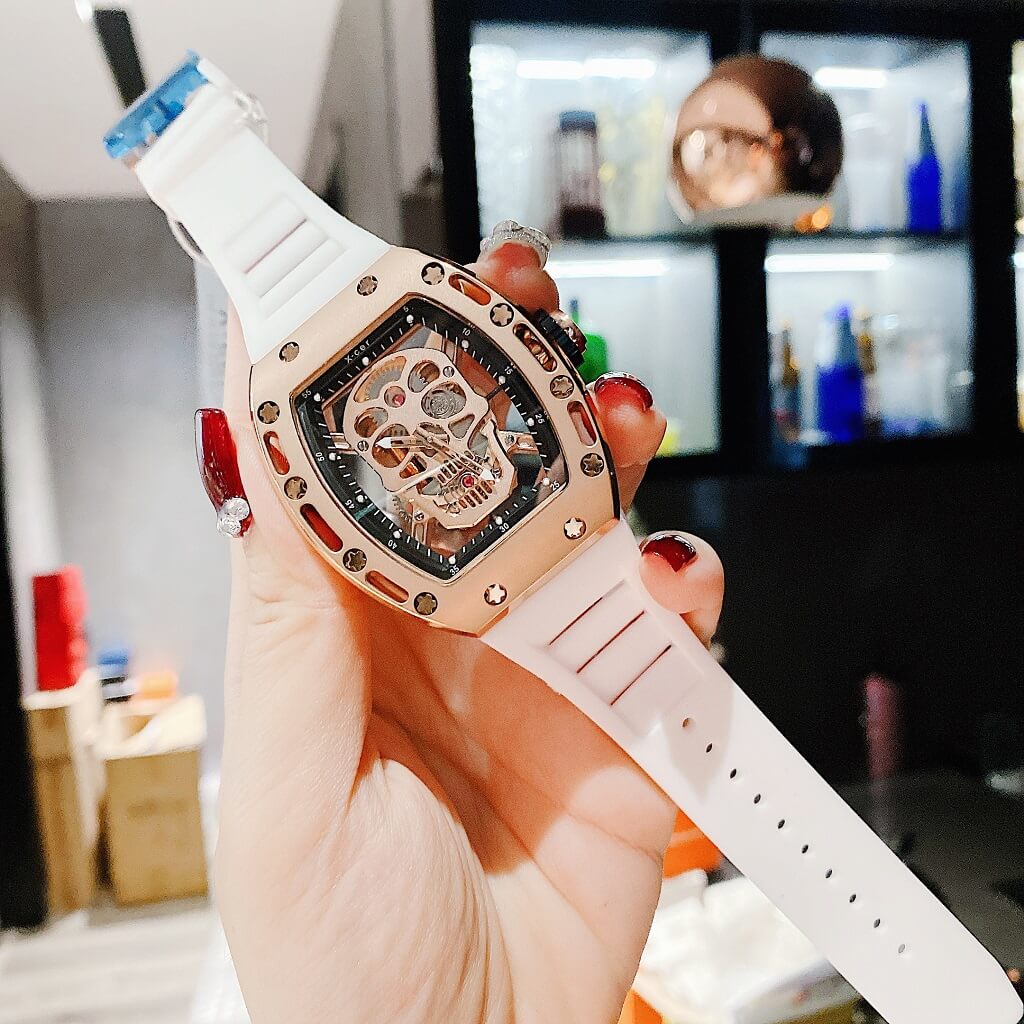 Đồng Hồ Nam X-cer B0619 Tự Động Dây Silicone Trắng Rose Gold 42mm